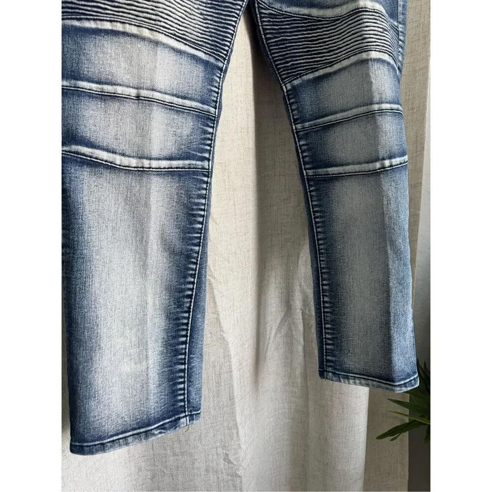 Rocawear Biker Jeans Mens 38 Blue Denim Streetwear Slim Fit Faded Skinny Leg y2k